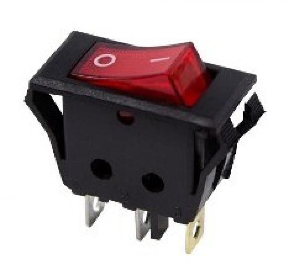 Выключатель клавишный 250V 15А (3с) ON-OFF красный с подсветкой Rexant